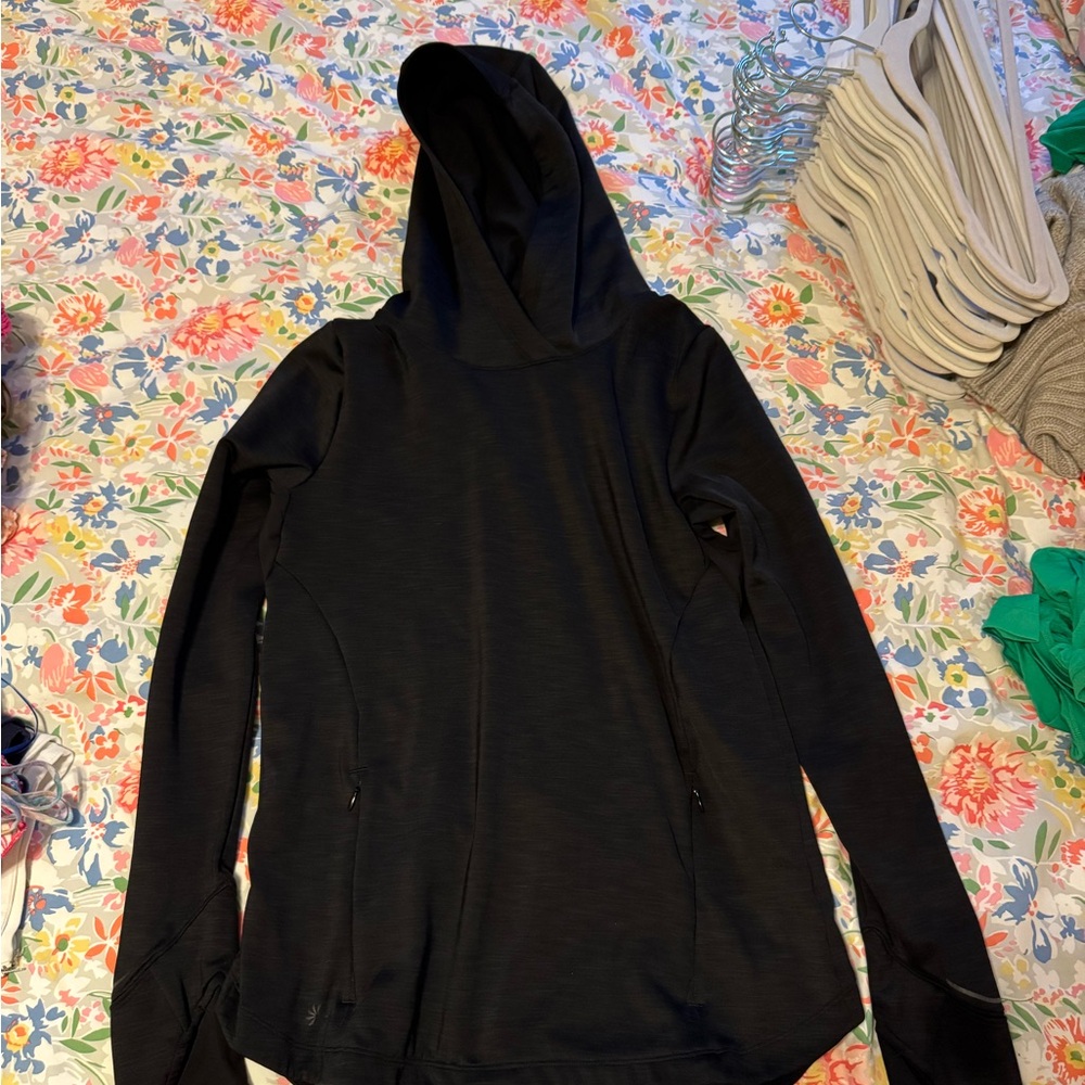 Black Hooded Long Sleeve Top